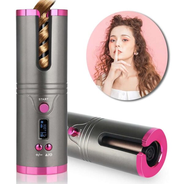 Automated hair curling iron with LCD display, USB, and, screen ceramic refill